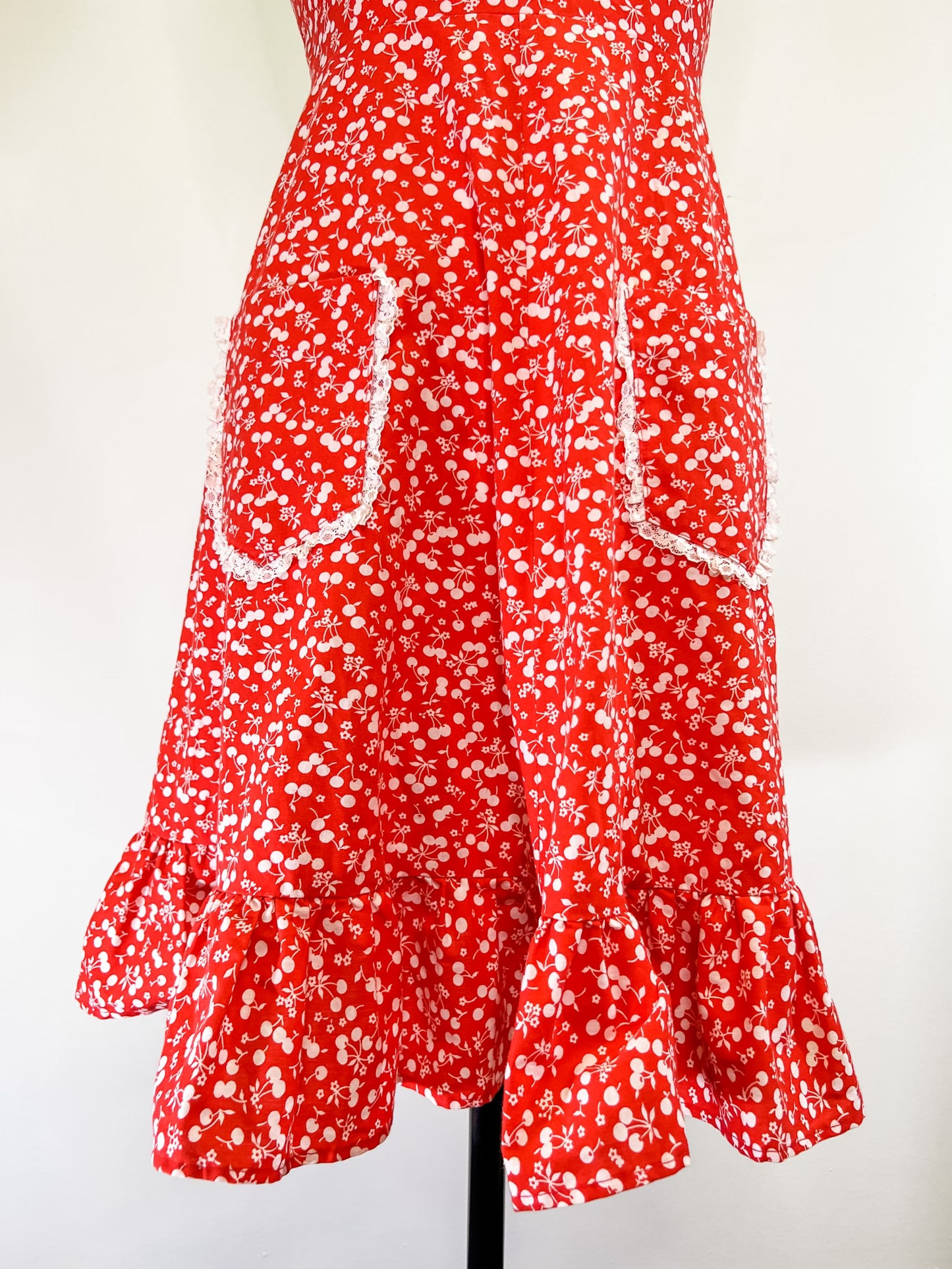 70s Red Cherry Print Sundress