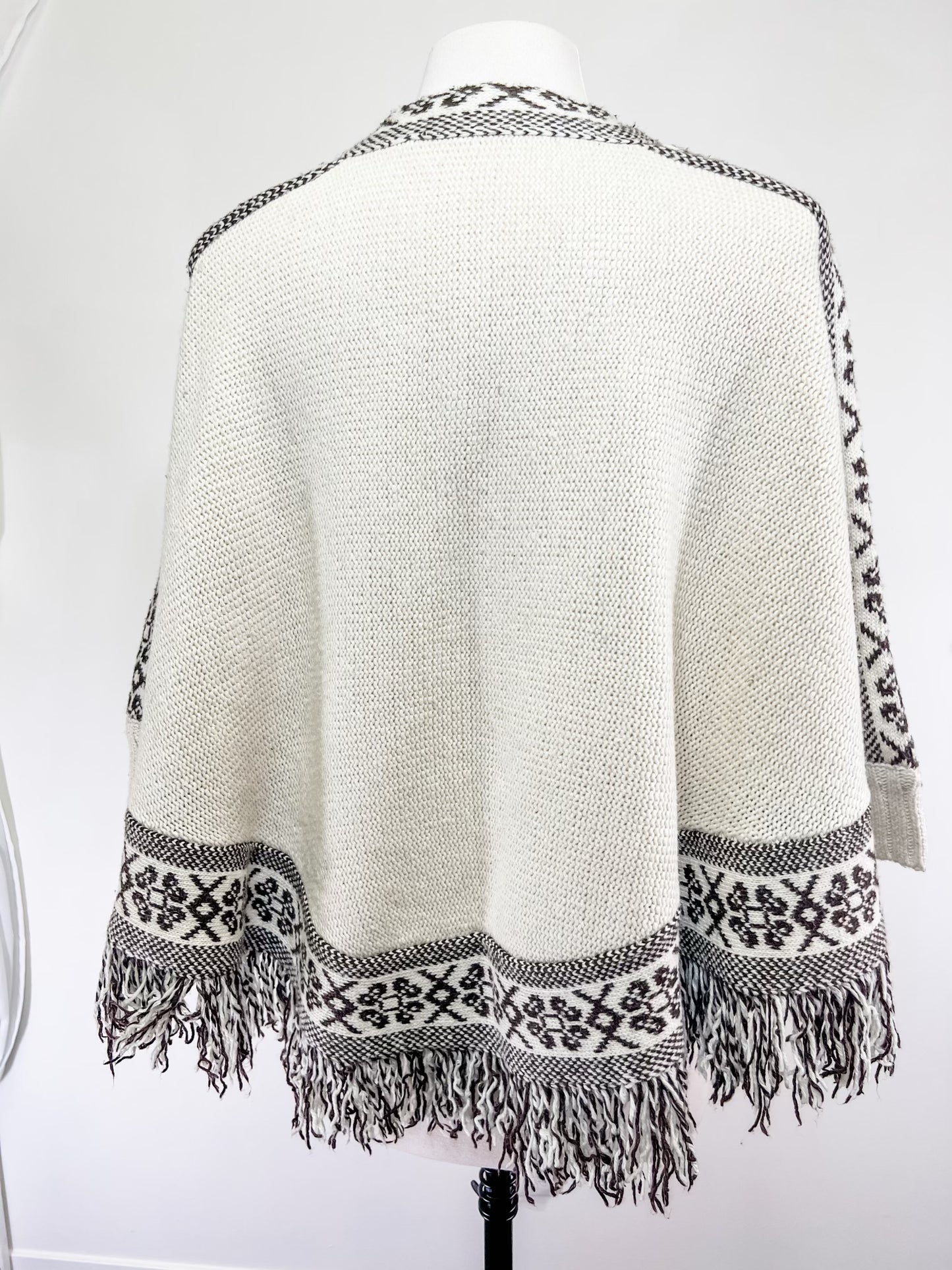 70s Brown and White Cuffed Poncho