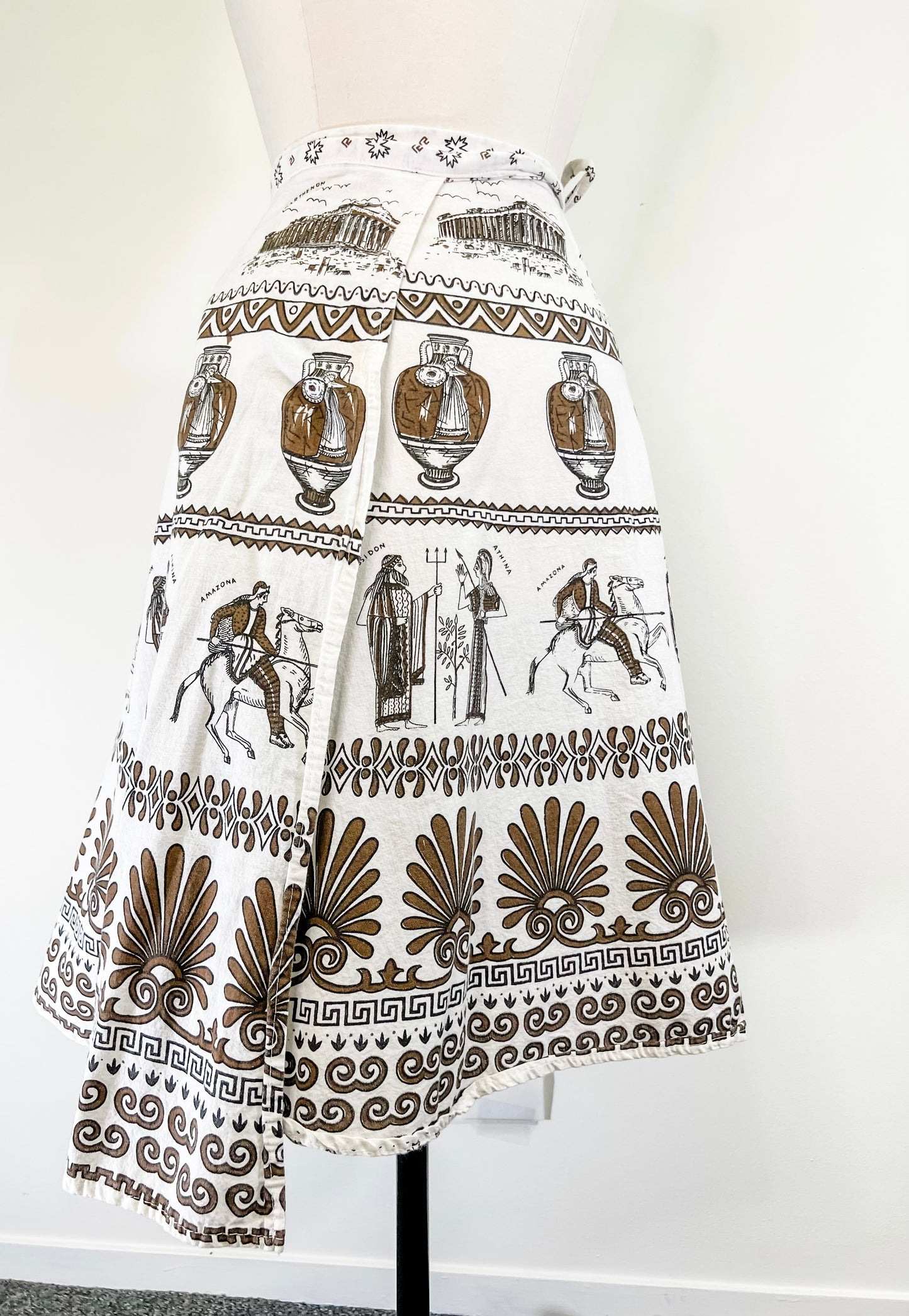 70s Souvenir Greek Sights Wrap Skirt