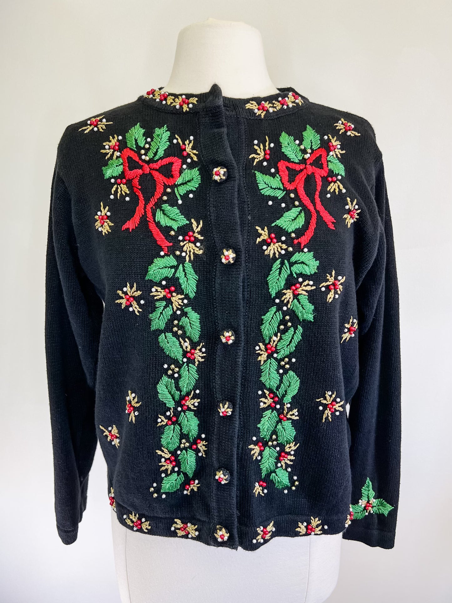 Holiday Beaded Ribbons and Holly Beaded Cardigan