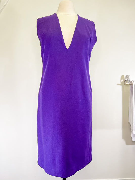 70s Purple Deep-V Shift Dress