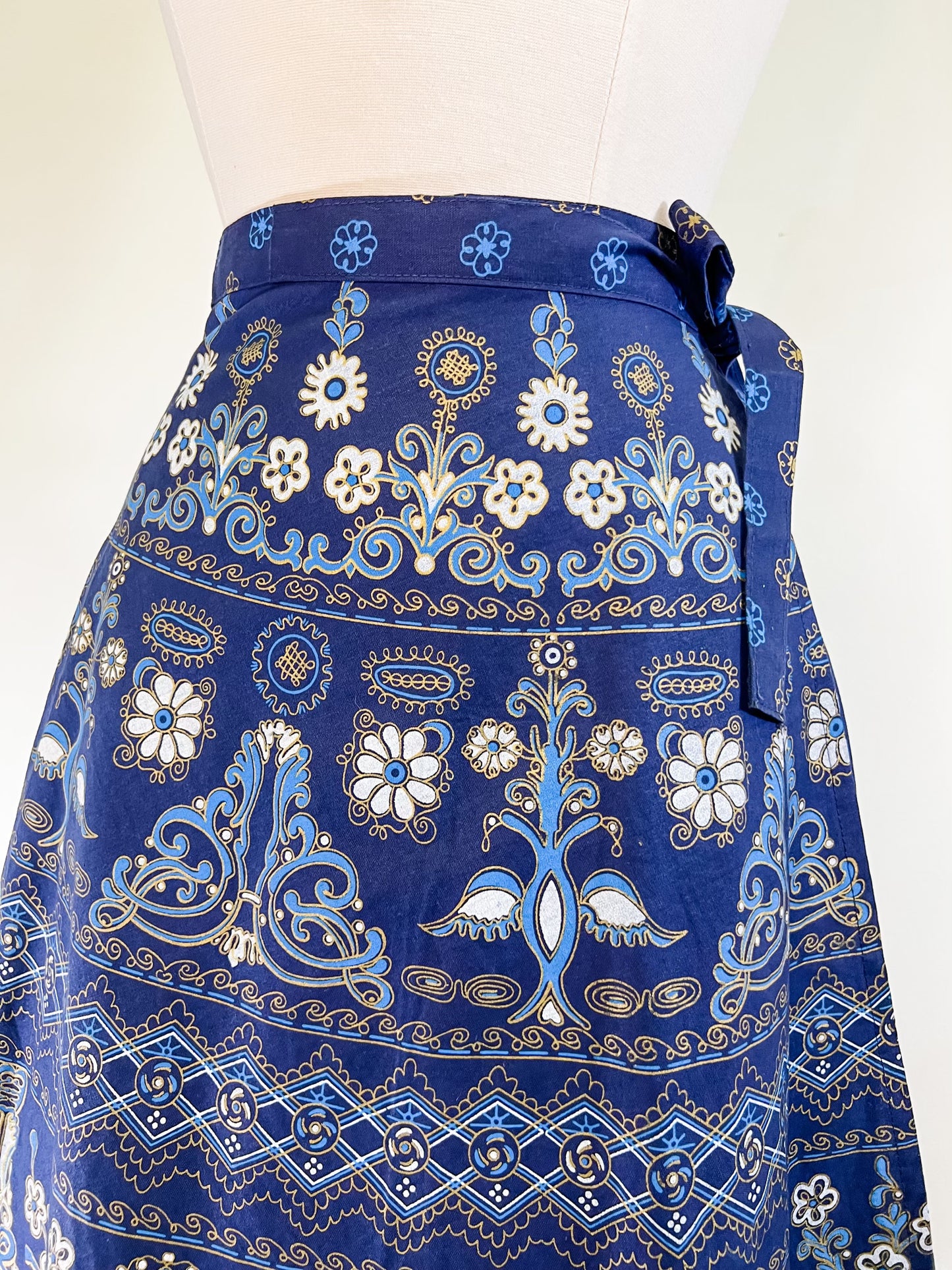 70s Gold and Blue Wrap Skirt