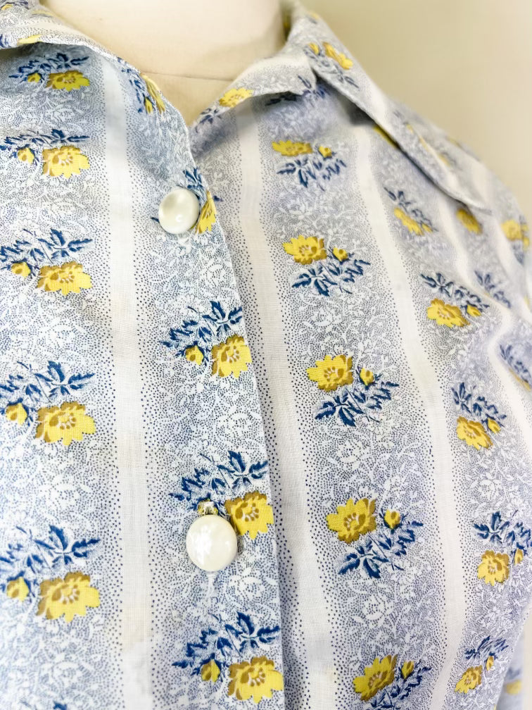 50s Tem-Tex Yellow Floral Western Blouse