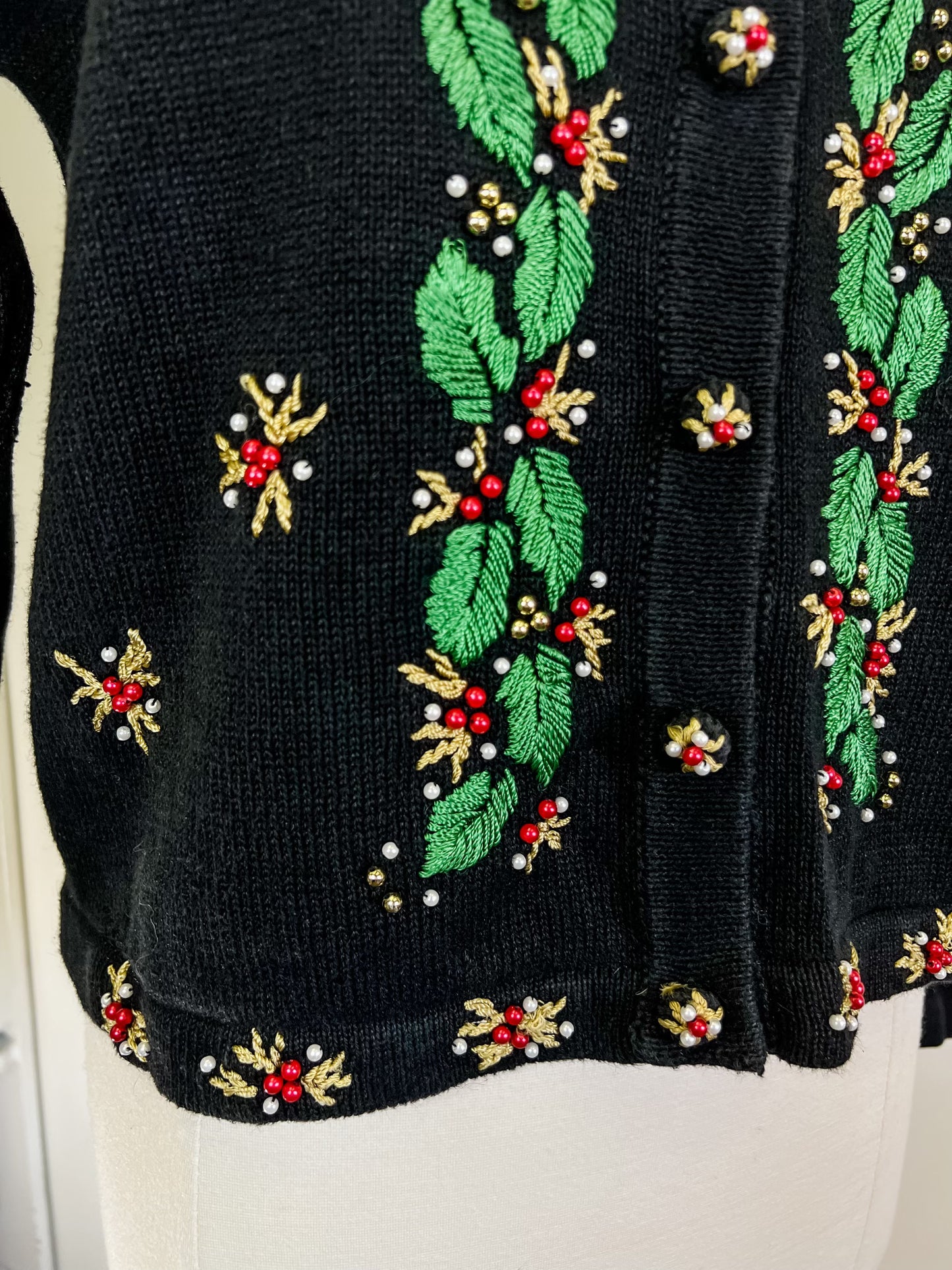 Holiday Beaded Ribbons and Holly Beaded Cardigan