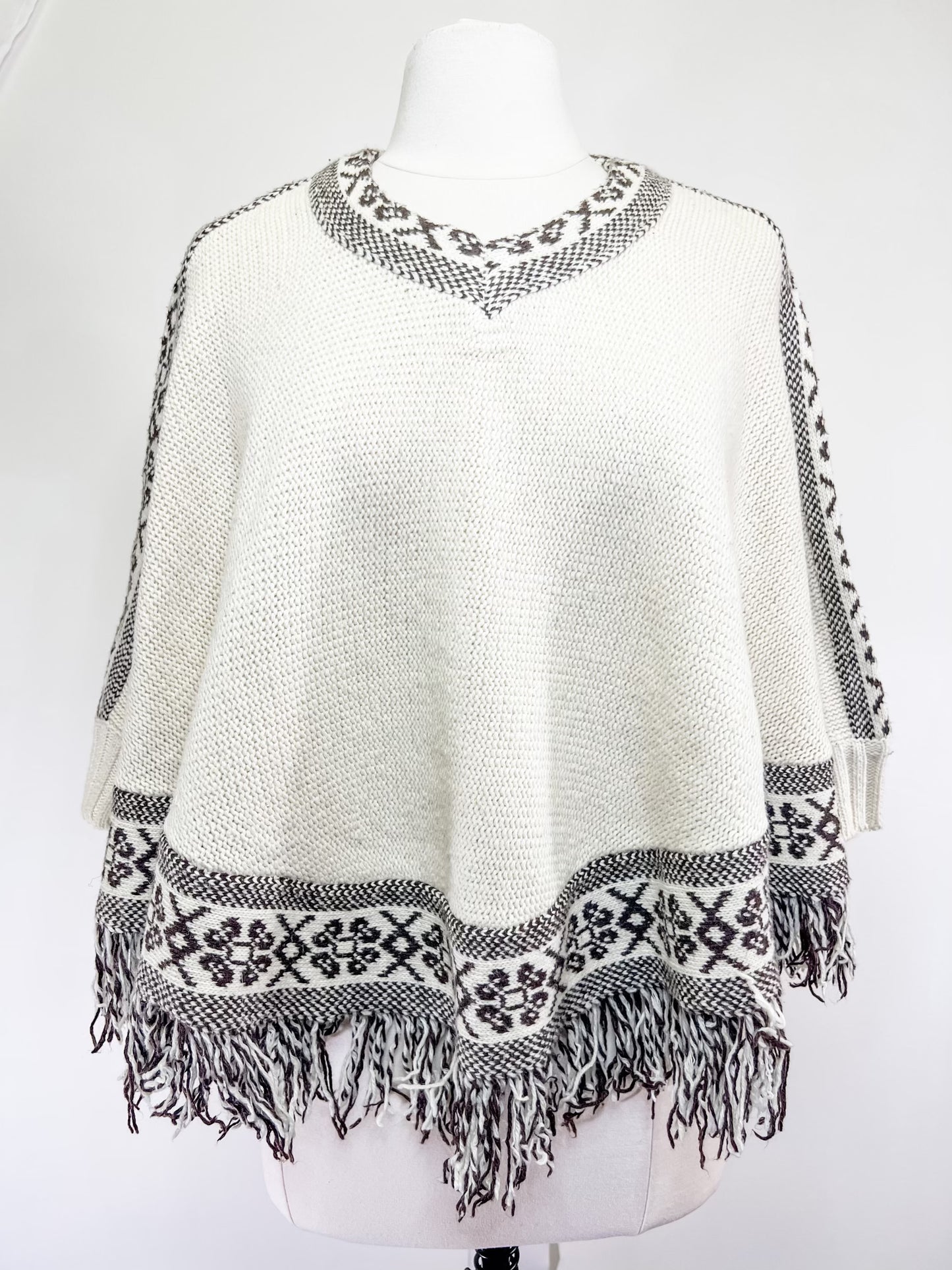 70s Brown and White Cuffed Poncho