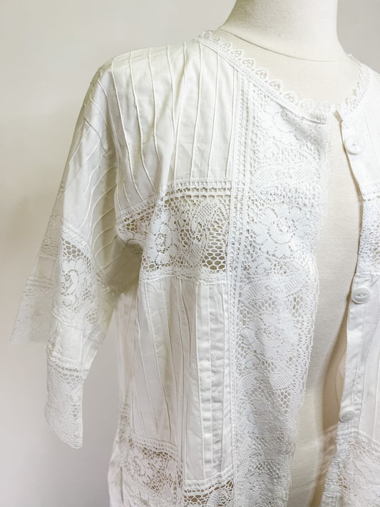 70s White Lace and Pin-tuck Jacket