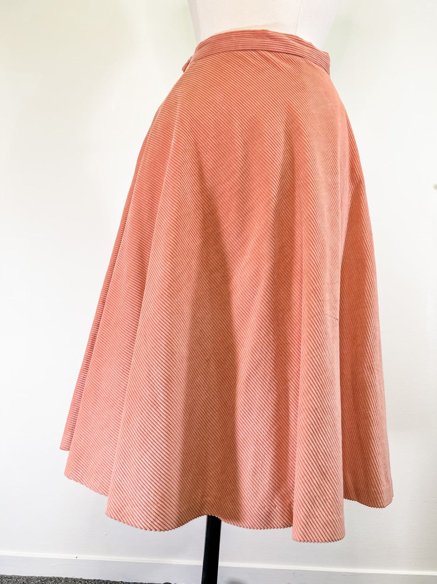 60s Pink Corduroy Circle Skirt