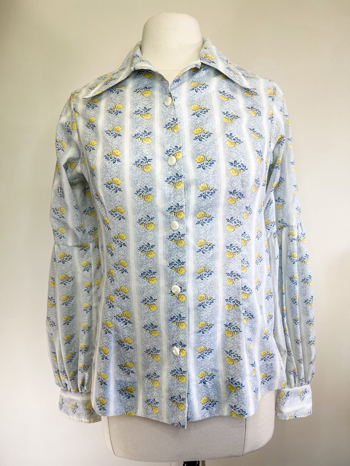 50s Tem-Tex Yellow Floral Western Blouse