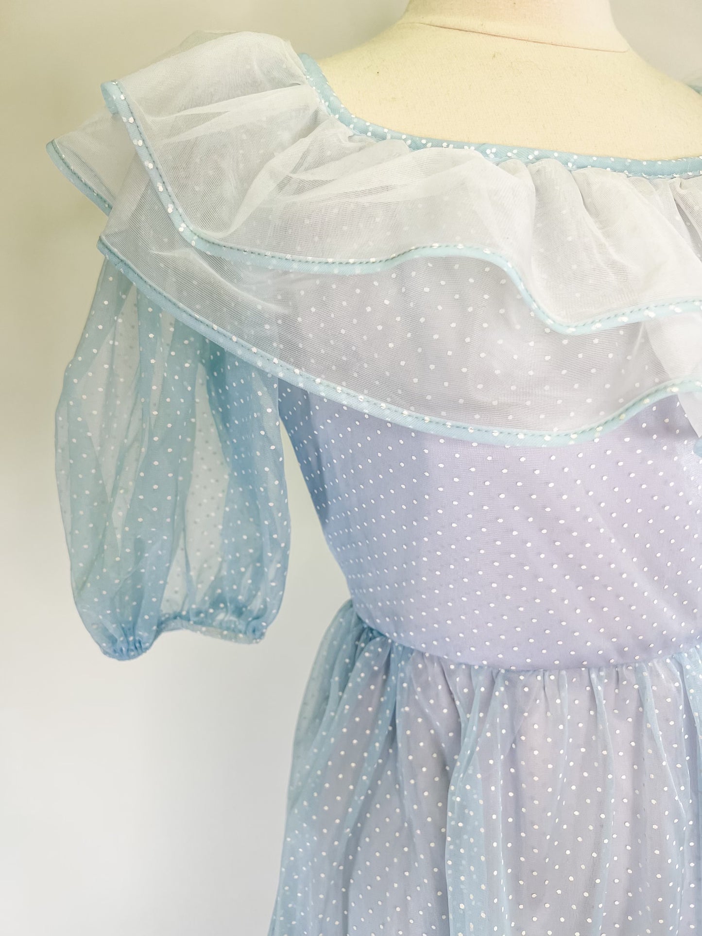 70s Blue Polka Dot Princess Gown