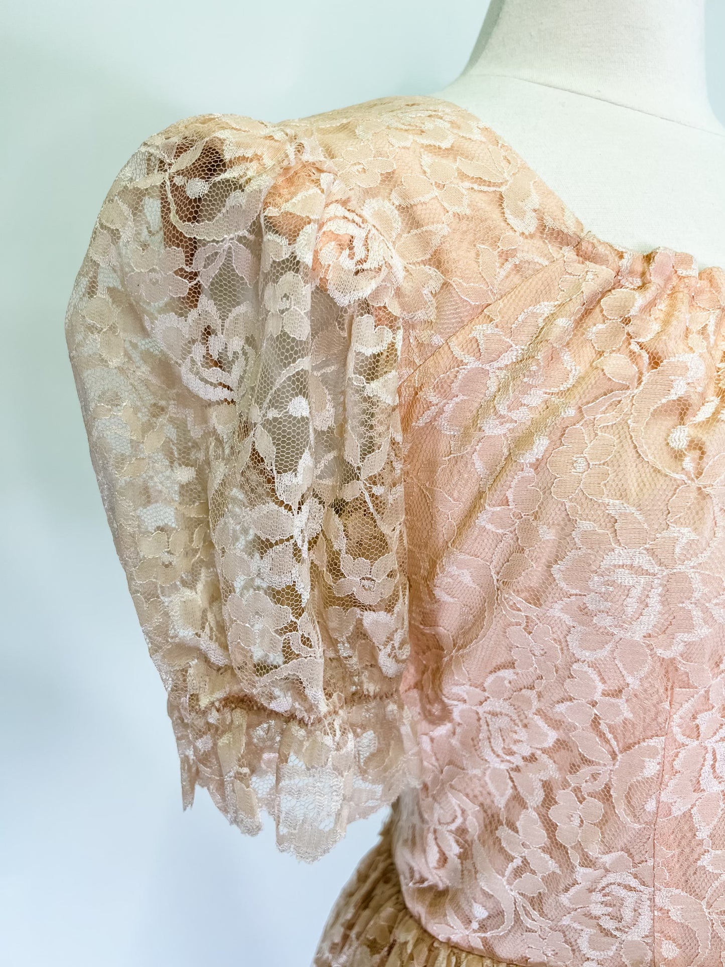 80s Peach Lace Party Dress