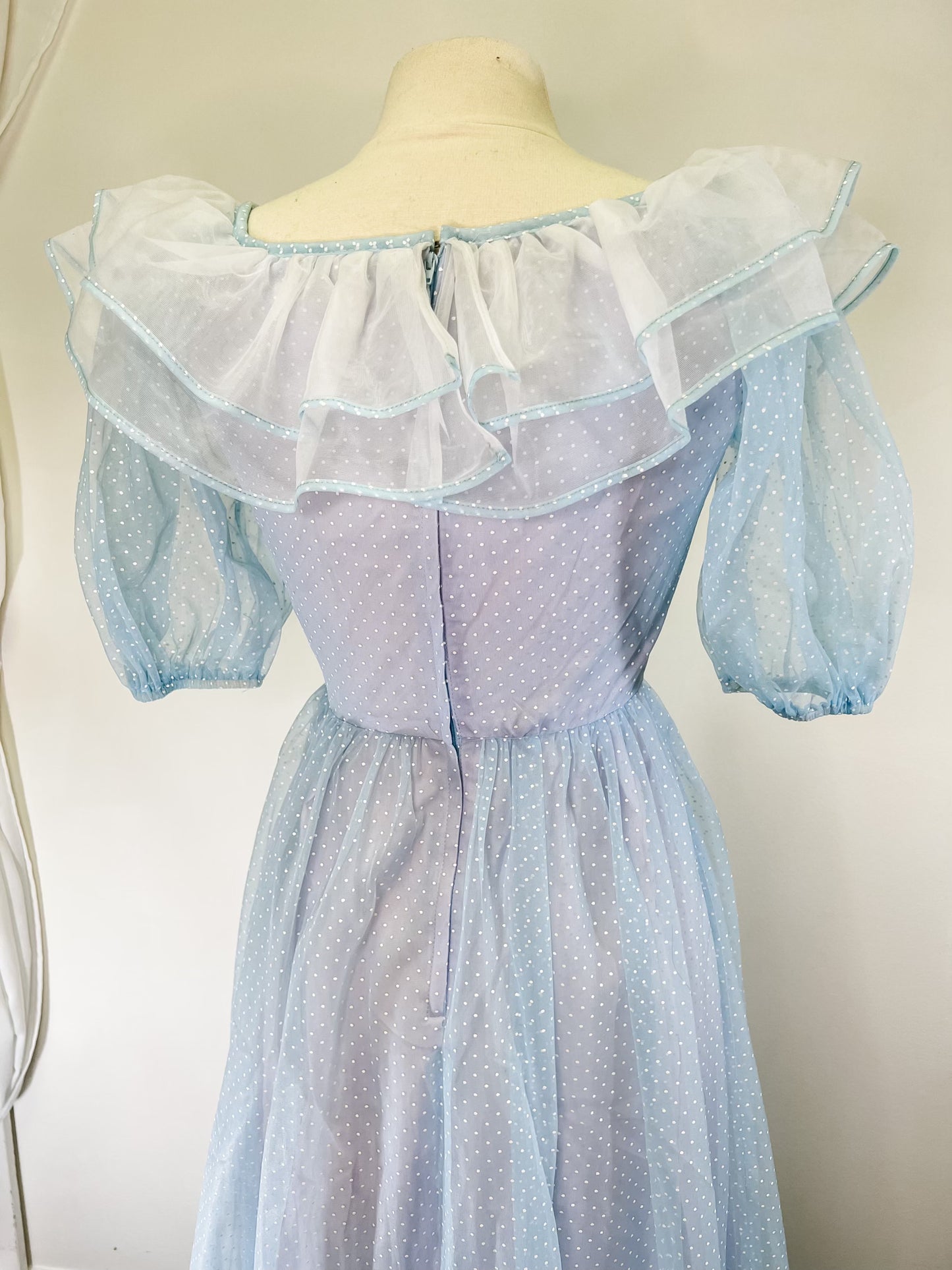 70s Blue Polka Dot Princess Gown