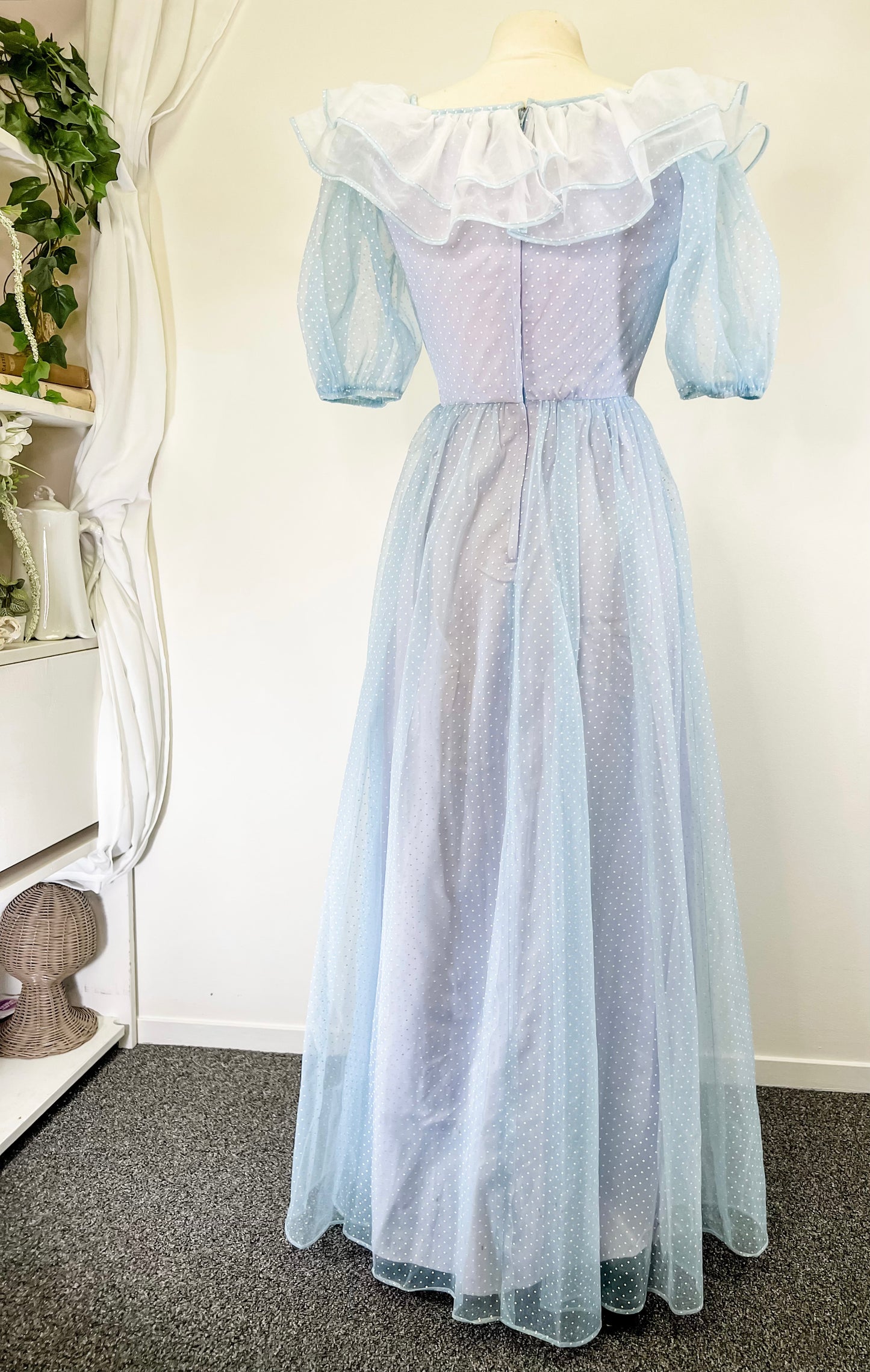 70s Blue Polka Dot Princess Gown