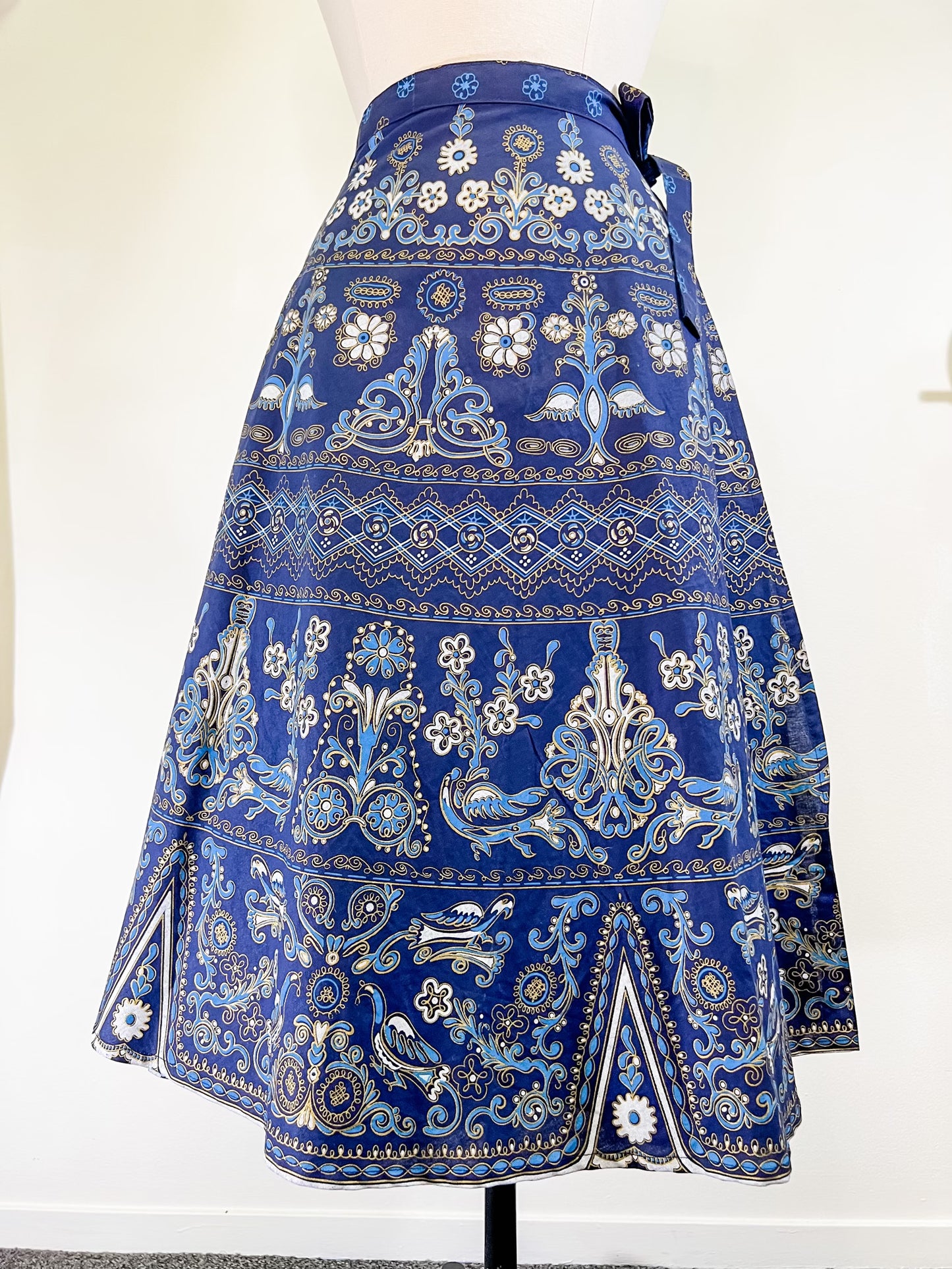 70s Gold and Blue Wrap Skirt