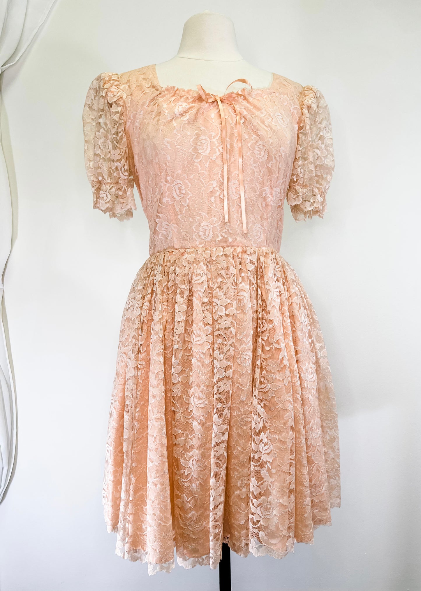 80s Peach Lace Party Dress