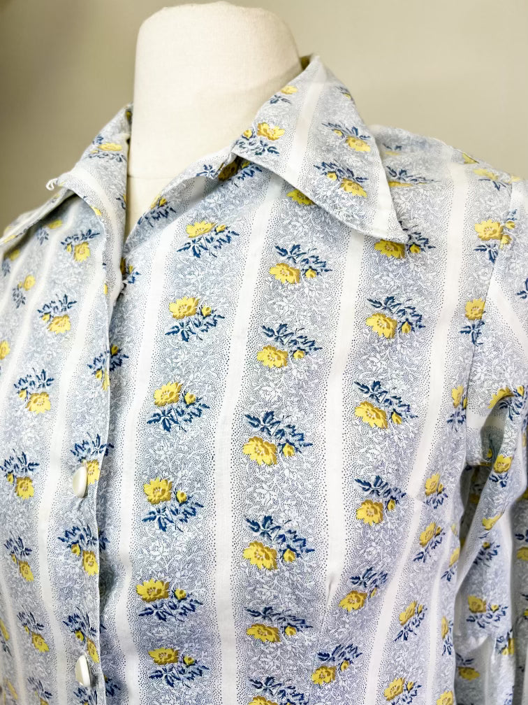 50s Tem-Tex Yellow Floral Western Blouse