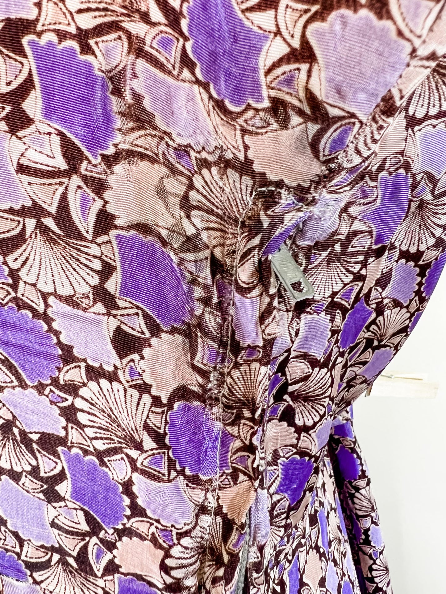 40s Purple Fan Novelty Print Dress