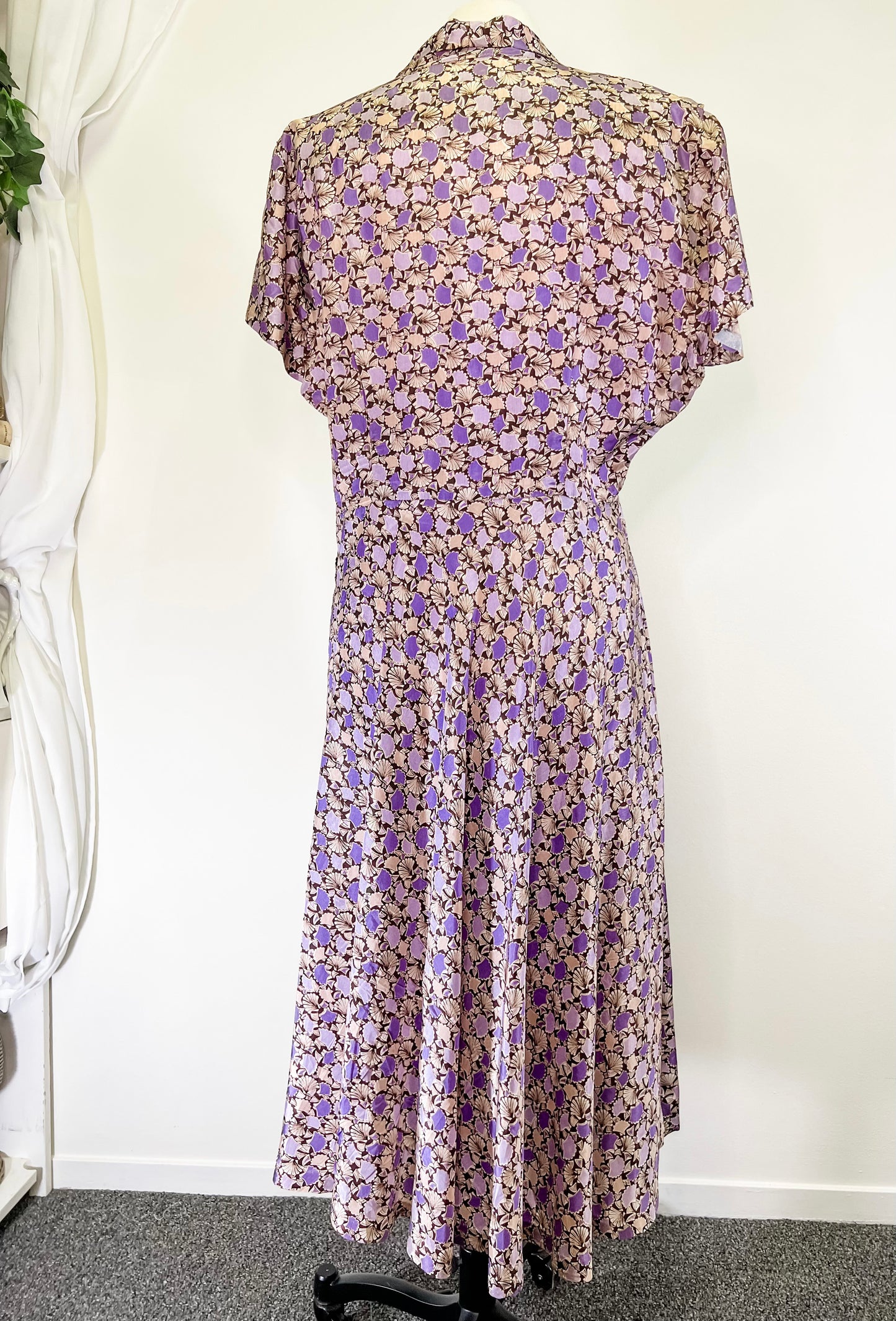 40s Purple Fan Novelty Print Dress