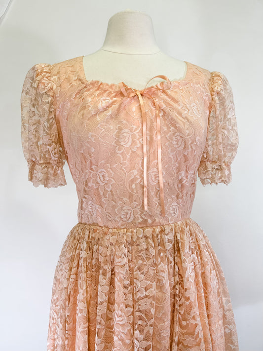 80s Peach Lace Party Dress