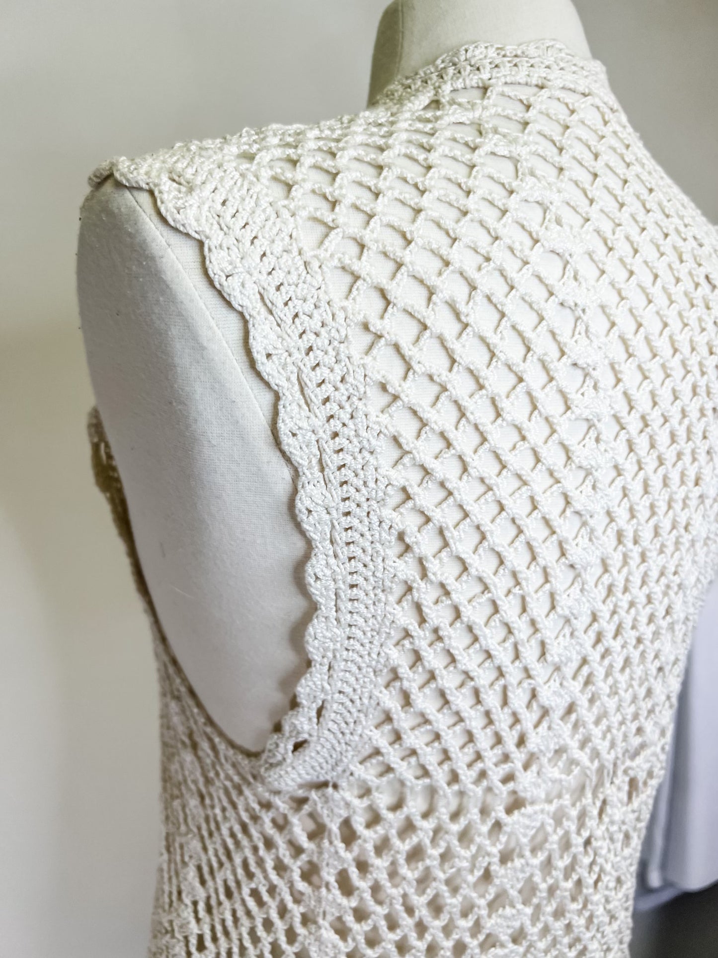 70s White Crochet Vest